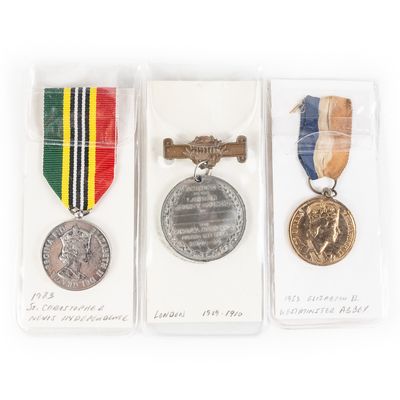 Sale Photo Thumbnail #257: 3 UK Medals QEII Crown, School Attendance, Islands