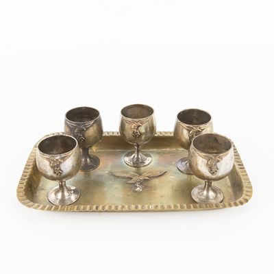 Sale Photo Thumbnail #117: Luftwaffe Brass Tray with Cups / Goblets (5)