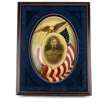 Sale Photo Thumbnail #107: Framed WWI Patriotic Soldier Portrait