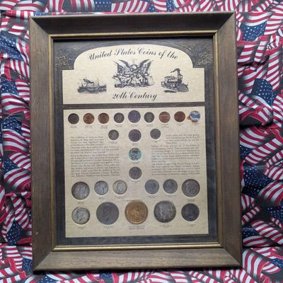 Sale Photo Thumbnail #59: United States 20th Century Coin & Medal Collection in Display Frame - Lots of Silver!, 1922 Peace Dollar, Three Silver Dimes, Three Silver Half Dollars, & Two Silver Quarters