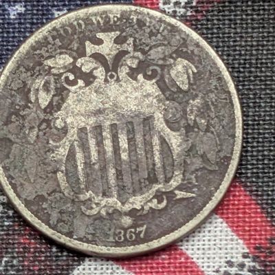 Sale Photo Thumbnail #267: VG - 1867 w/ NO Rays Shield Nickel (Dark)