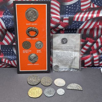 Sale Photo Thumbnail #118: (13) Assorted Replica Ancient and Colonial Coins and Quarter