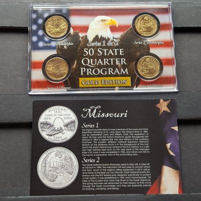 Sale Photo Thumbnail #145: Gold (LAYERED) P&D Mint 2003 Missouri Statehood & 2017 Ozark Riverways ATB Park Quarter 4-Coin Collection in Protective Plastic Case w/ COA