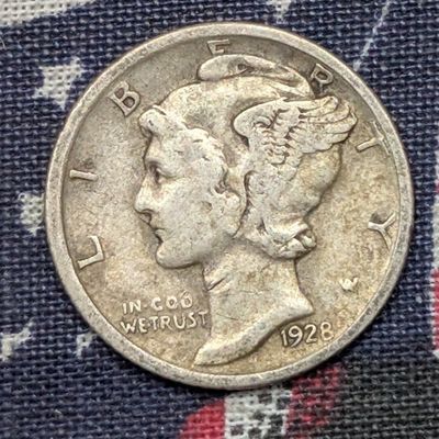 Sale Photo Thumbnail #239: 1928-D Mercury 90% Silver Dime - Fine!
