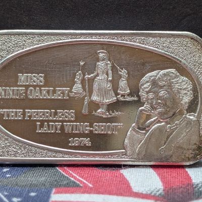 Sale Photo Thumbnail #433: 1 Troy Ounce .999 FINE SILVER Miss Annie Oakley Designed Art Bar
