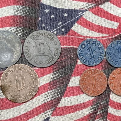 Sale Photo Thumbnail #66: (7) Missouri and Arizona Sales Tax Tokens and WWII Wartime OPA Rationing Tokens