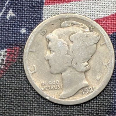 Sale Photo Thumbnail #397: VG - 1921 Mercury 90% Silver Dime