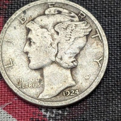 Sale Photo Thumbnail #343: FINE - 1924-D Mercury 90% Silver Dime