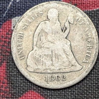 Sale Photo Thumbnail #312: 1862-S w/ Legend Seated Liberty 90% Silver Dime - VG+