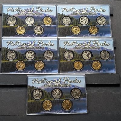 Sale Photo Thumbnail #377: Gold (LAYERED), UNC, PROOF, P&D&S Mint 2018 ATB National Park Quarters 5-Coin Sets in Protective Plastic Case (5 Different Parks = 25 Coins Total)