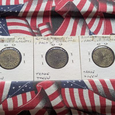 Sale Photo Thumbnail #32: (3) Ginger Smokes Trade Tokens, (2) 1 Pack and (1) 3 Packs