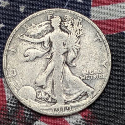 Sale Photo Thumbnail #258: VG - 1919 Walking Liberty 90% Silver Half Dollar