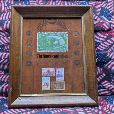 Sale Photo Thumbnail #284: (8) Indian Head Cents In The American Indian Coin & Commem Stamp Collection Display Frame