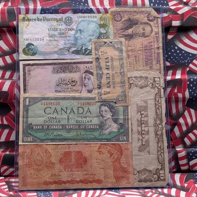 Sale Photo Thumbnail #339: (7) Assorted World Currency Notes in Display