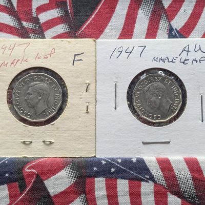 Sale Photo Thumbnail #171: (2) 1947 Canada 5 Cents, Maple Leaf Variety