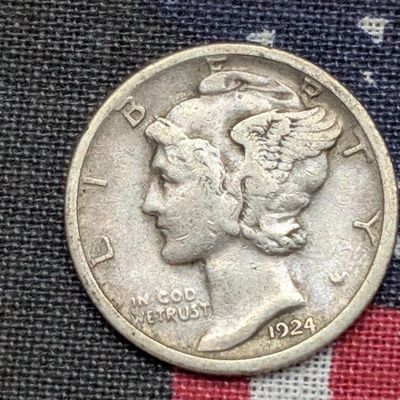Sale Photo Thumbnail #309: VF - 1924-S Mercury 90% Silver Dime