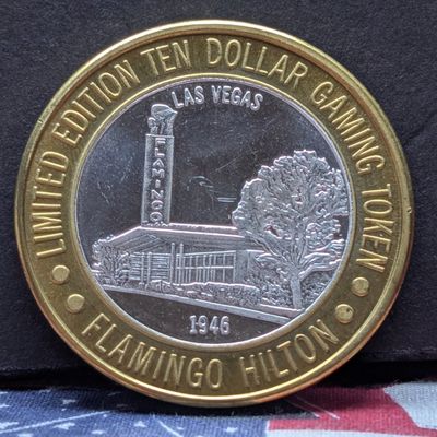 Sale Photo Thumbnail #361: Limited Edition .999 FINE SILVER Center Flamingo Hilton Casino $10 Gaming Token
