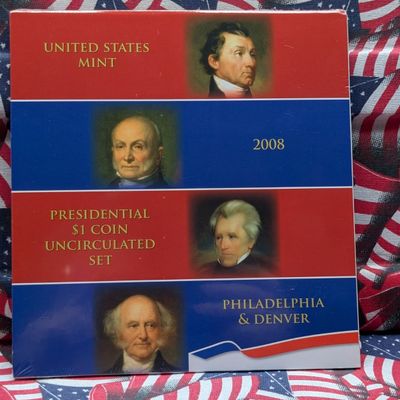 Sale Photo Thumbnail #313: 2008 U.S. Mint Presidential $1 Coin Uncirculated P&D Set in Sealed OGP w/ COA, Eight Coins