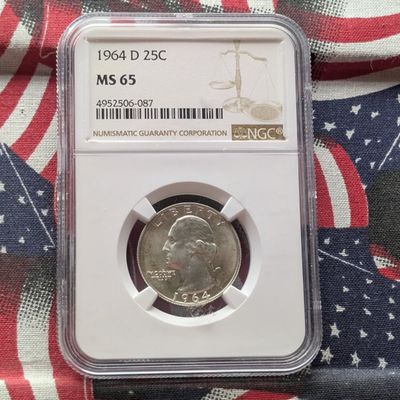 Sale Photo Thumbnail #449: 1964-D Washington 90% Silver Quarter - NGC MS65