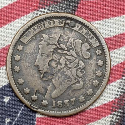 Sale Photo Thumbnail #82: 1837 US Not One Cent Millions For Defense Hard Times Token, HT-49, L. ROYER Counterstamp