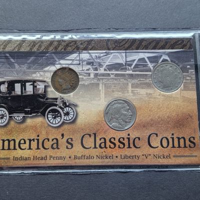 Sale Photo Thumbnail #348: 1907 Indian Head Cent, 1936 Indian Head Buffalo Nickel, & 1910 Liberty Head V Nickel In America's Classic Coin Collection Display