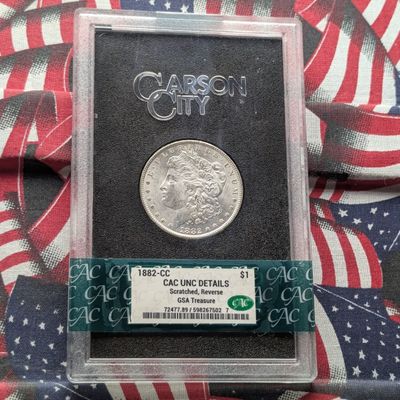 Sale Photo Thumbnail #409: 1882-CC Morgan 90% Silver Dollar - CAC Cert. UNC Details w/ Scratched Reverse - GSA Treasure, NO BOX