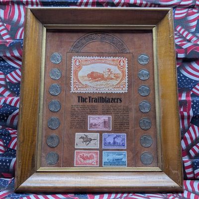 Sale Photo Thumbnail #283: (14) Indian Head Buffalo Nickels In The Trailblazers Coin & Commem Stamp Collection Display Frame