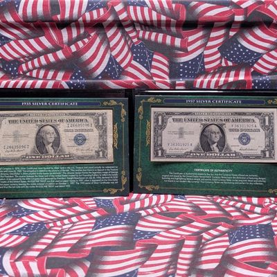 Sale Photo Thumbnail #244: 1935 & 1957 $1 Silver Certificates In Display w/ COA