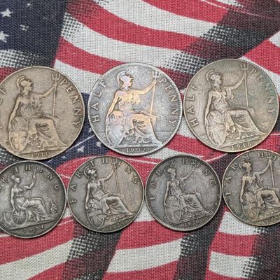 Sale Photo Thumbnail #74: 1881, 1918, 1925, 1926 United Kingdom Farthings & 1902, 1910, 1916 Half Pennies
