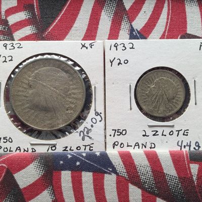 Sale Photo Thumbnail #199: 1932 Poland 10 Zlotych & 2 Zlote, .750 Silver, Y#20 & Y#22