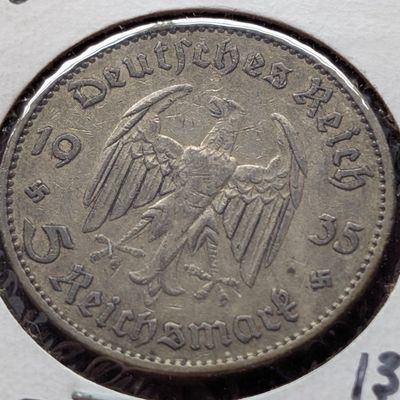 Sale Photo Thumbnail #163: 1935 German 5 Reichsmark, .900 Fine Silver, KM 83 - 13.88g