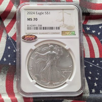 Sale Photo Thumbnail #445: 2024 American Silver Eagle 1 Troy Oz. .999 Silver - NGC MS70, Top Pop