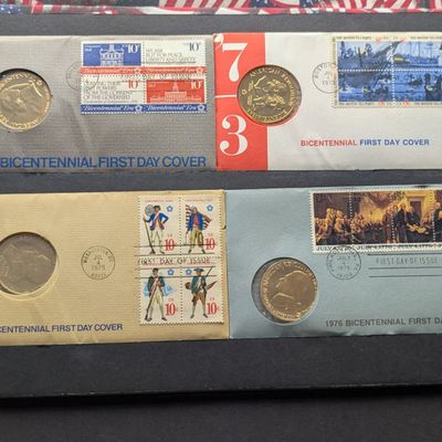 Sale Photo Thumbnail #356: (4) 1970's American Revolution Bicentennial Commem Medals in First Day Covers