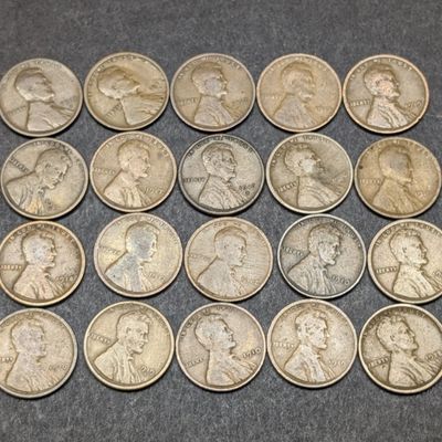 Sale Photo Thumbnail #352: (20) Assorted Date 1910's & Teens Lincoln Wheat Cents