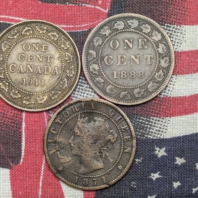 Sale Photo Thumbnail #28: 1871 Prince Edward Island, 1888 & 1911 Canada Large Cents - 1871 Bent & Damaged
