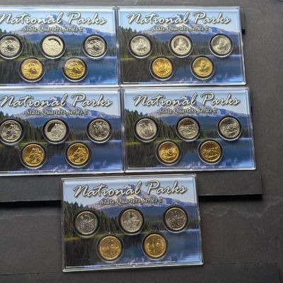 Sale Photo Thumbnail #369: Gold (LAYERED), UNC, PROOF, P&D&S Mint 2012 ATB National Park Quarters 5-Coin Sets in Protective Plastic Case (5 Different Parks = 25 Coins Total)
