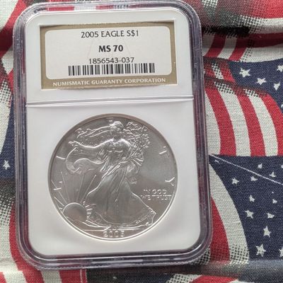 Sale Photo Thumbnail #19: 2005 American Silver Eagle 1 Troy Oz. .999 Silver NGC MS70
