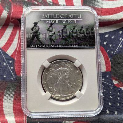 Sale Photo Thumbnail #27: 1943 Walking Liberty 90% Silver Half Dollar - Slabbed Genuine - Battle of Attu May 11-30th, 1943