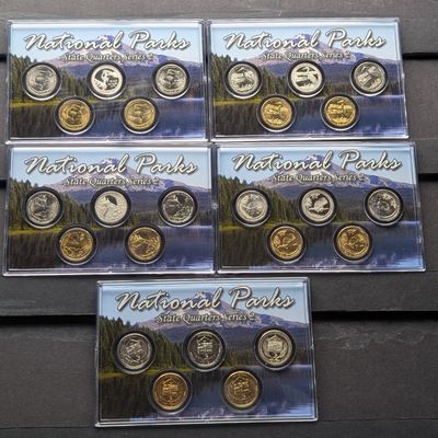 Sale Photo Thumbnail #372: Gold (LAYERED), UNC, PROOF, P&D&S Mint 2015 ATB National Park Quarters 5-Coin Sets in Protective Plastic Case (5 Different Parks = 25 Coins Total)