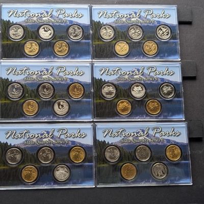 Sale Photo Thumbnail #379: Gold (LAYERED), UNC, PROOF, P&D&S Mint 2020 & 2021 ATB National Park Quarters 5-Coin Sets in Protective Plastic Case (6 Different Parks = 30 Coins Total)