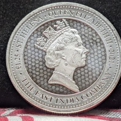 Sale Photo Thumbnail #330: 38.92 Grams .999 FINE SILVER 2021 East India Company St. Helena 1.25 British Pound Rose Guinea Shield Round