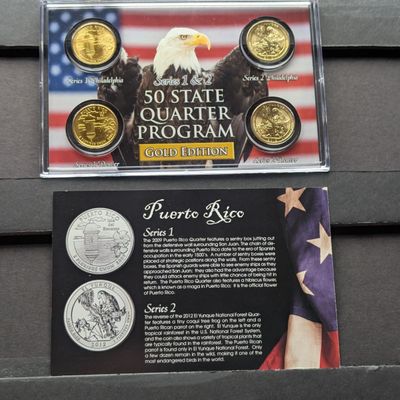 Sale Photo Thumbnail #213: Gold (LAYERED) P&D Mint 2009 Puerto Rico U.S. Territory & 2012 El Yunque National Historic Quarter 4-Coin Collection in Protective Plastic Case w/ COA