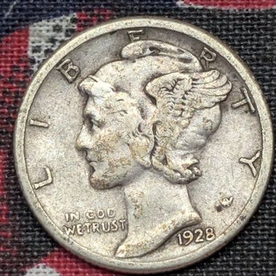 Sale Photo Thumbnail #268: VF - 1928-S Mercury 90% Silver Dime