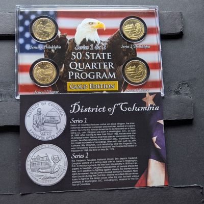 Sale Photo Thumbnail #95: Gold (LAYERED) P&D Mint 2009 District of Columbia U.S. Territory & 2017 Frederick Douglass National Historic Quarter 4-Coin Collection in Protective Plastic Case w/ COA