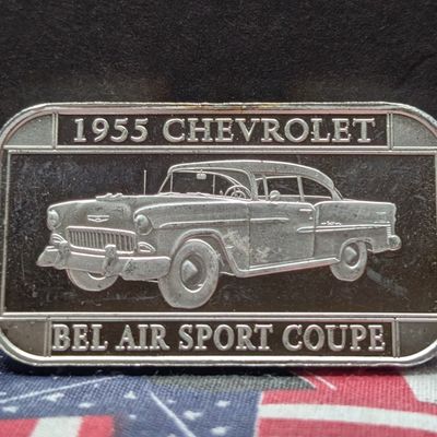 Sale Photo Thumbnail #399: 1 oz. .999 FINE SILVER 1955 Chevrolet Bel Air Sport Coupe Designed Art Bar