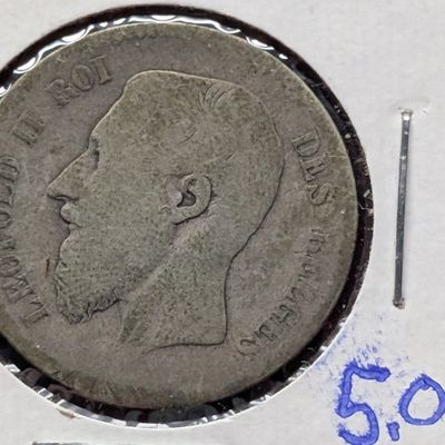 Sale Photo Thumbnail #94: 1869 Belgium 1 Franc, .835 Silver, KM28.1 - 5.0 Grams