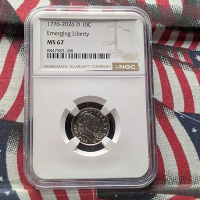 Sale Photo Thumbnail #358: 1776-2026-D Emerging Liberty Dime - NGC MS67