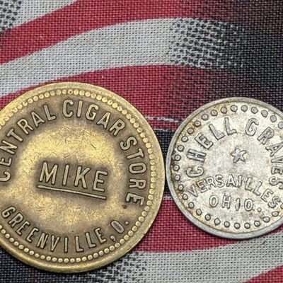 Sale Photo Thumbnail #114: (2) Darke County, OH Merchant Trade Tokens - Central Cigar Store and Chell Graves