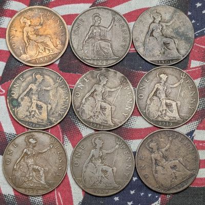 Sale Photo Thumbnail #38: 1863, 1906, 1914, 1918, 1919, 1922, 1927, 1928, & 1945 United Kingdom Large Cents