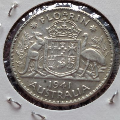 Sale Photo Thumbnail #44: 1941-M Australian Wartime Florin, .925 Silver, KM-40